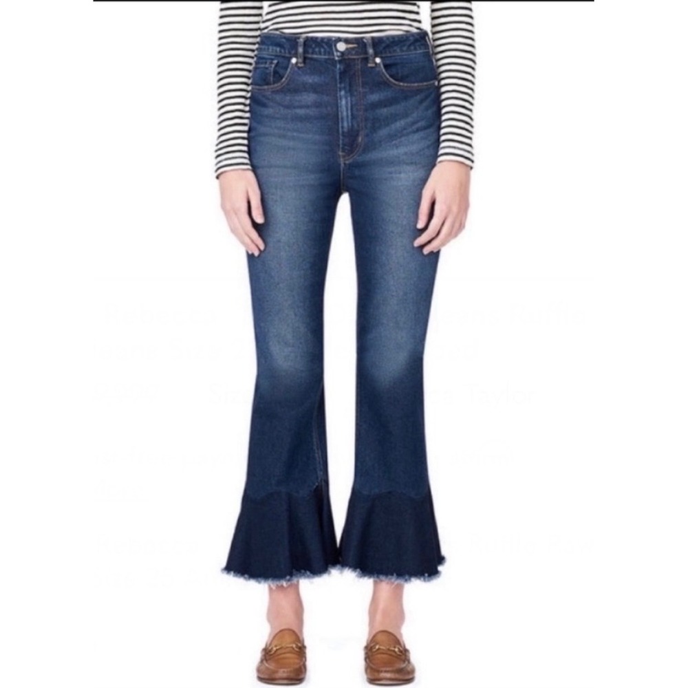 La Vie Rebecca Taylor Ruffle Hem Jeans Dark Wash High Rise Cropped Denim 27